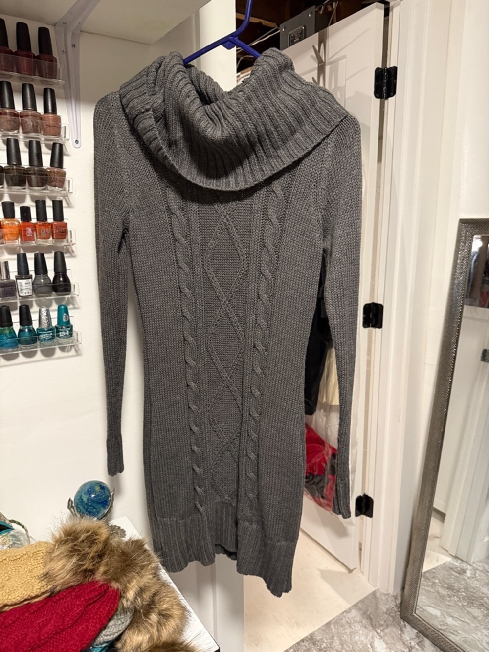 Faded Glory Gray Cable-Knit Cowl Neck Sweater Dress